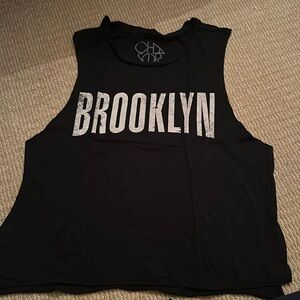 Chaser tank top in black with Brooklyn across chest